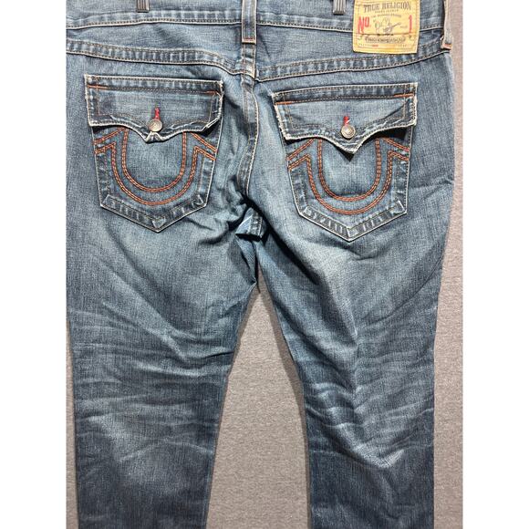 True Religion Mens Ricky Distressed Straight Flap Jeans Size 38 - Picture 4 of 12